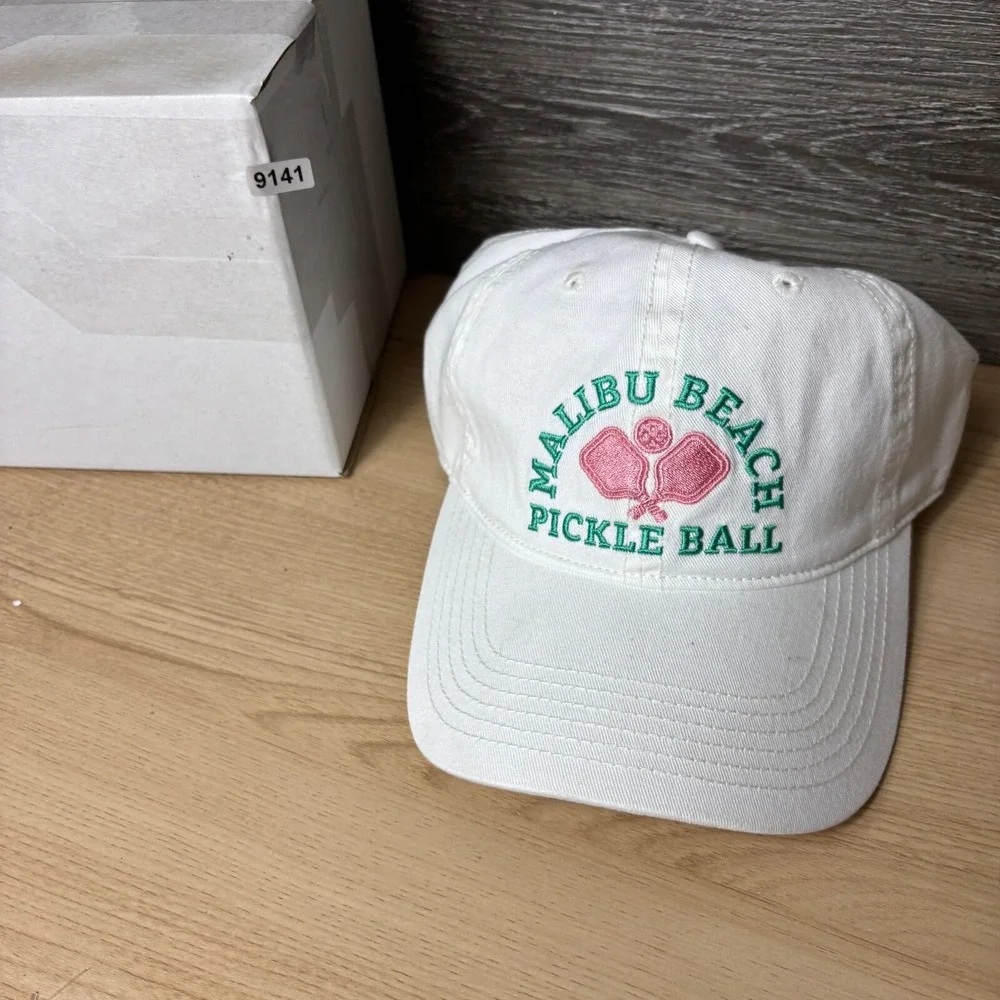 Malibu Beach Pickle Ball‎ Hat Strap Back Womens White Adjustable